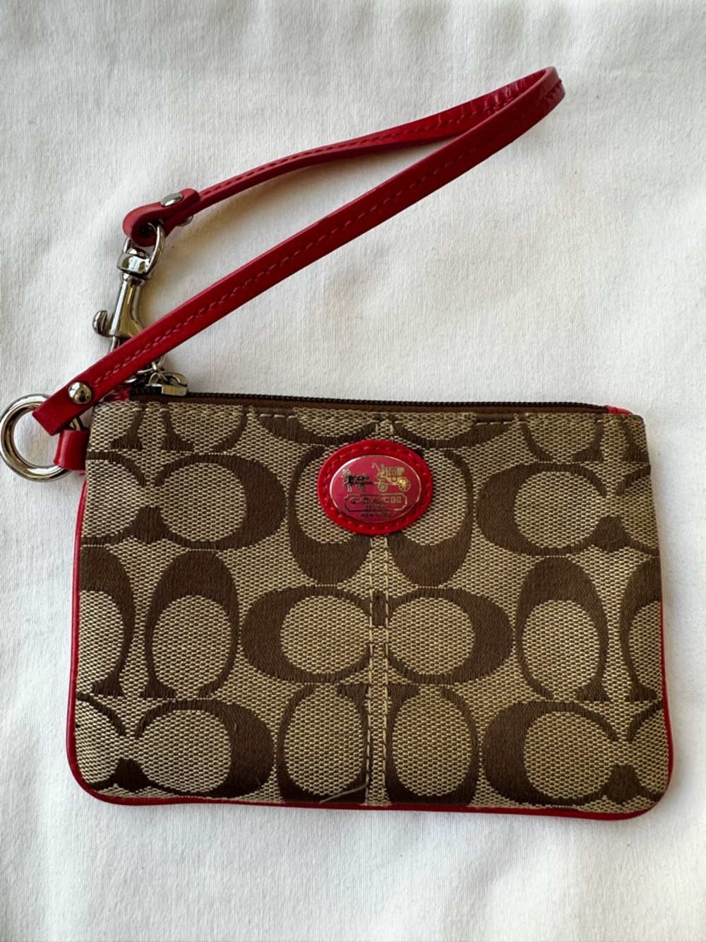 Coach Signature Canvas Wristlet Brown Pink Zip Pouch Wallet Y2K Monogram Clutch